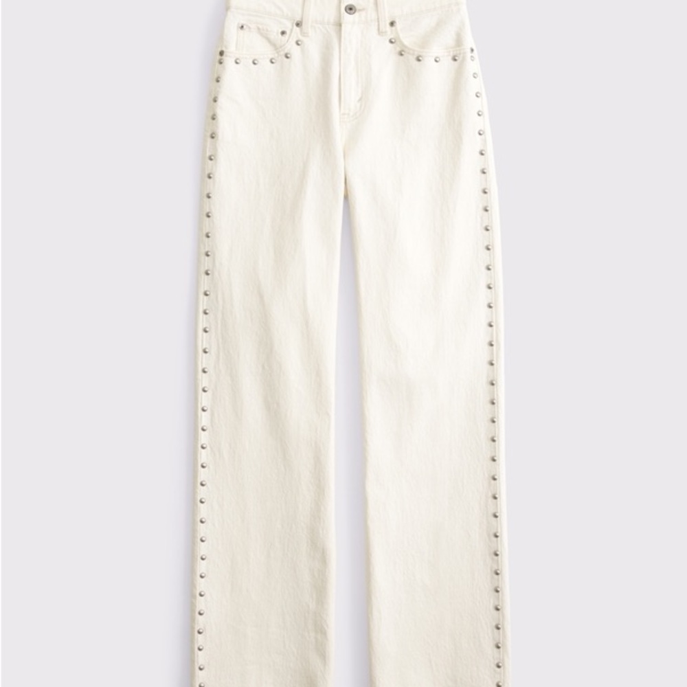 Abercrombie & Fitch Ecru Side Stud Hugh Rise Jeans